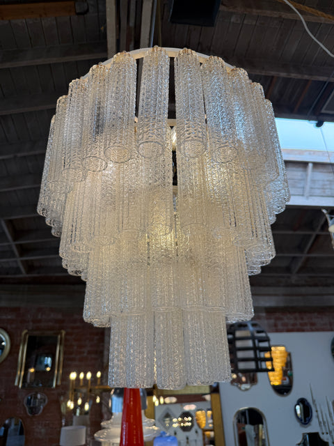 Tiered Textured Murano Glass and Brass Chandelier, 1970s