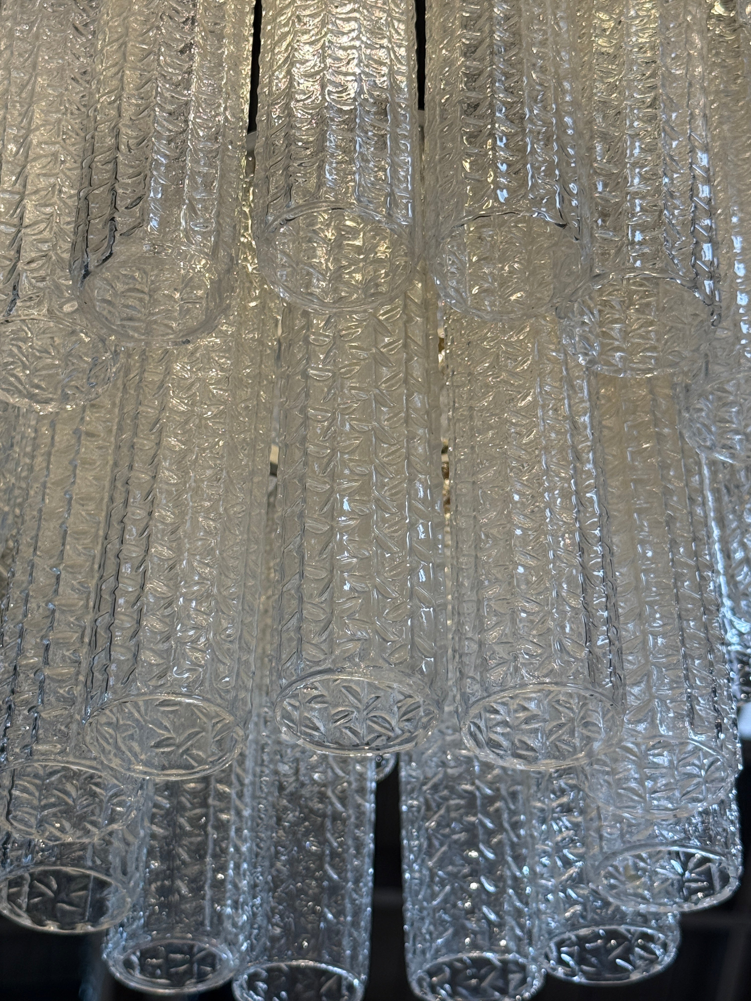 Tiered Textured Murano Glass and Brass Chandelier, 1970s