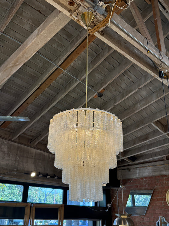 Tiered Textured Murano Glass and Brass Chandelier, 1970s