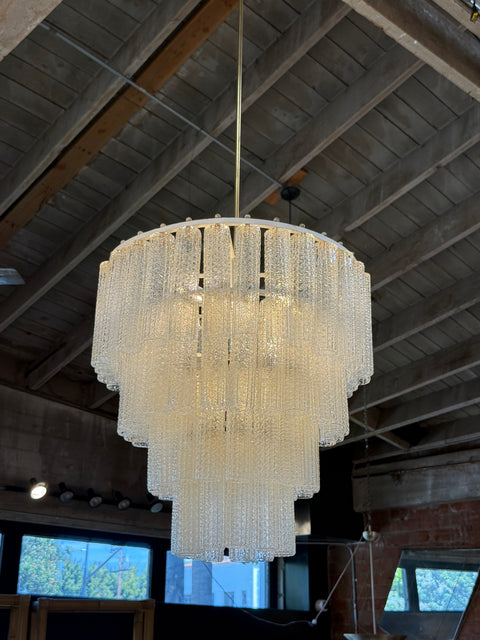 Tiered Textured Murano Glass and Brass Chandelier, 1970s