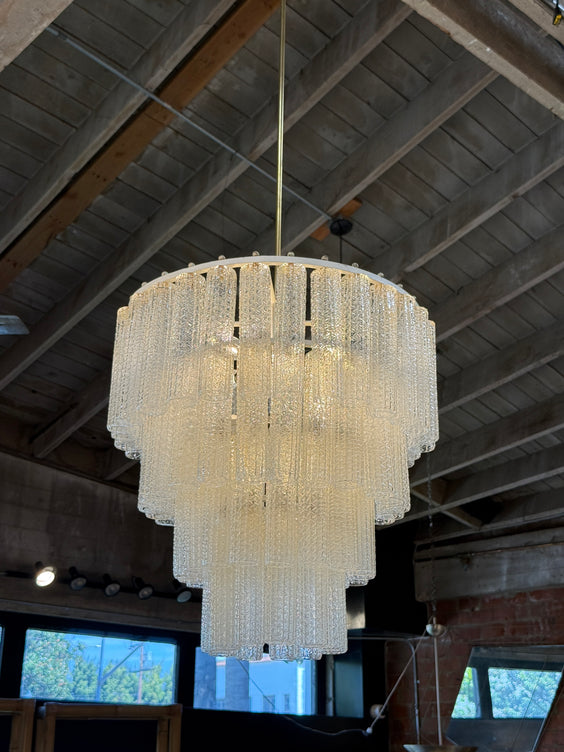 Tiered Textured Murano Glass and Brass Chandelier, 1970s