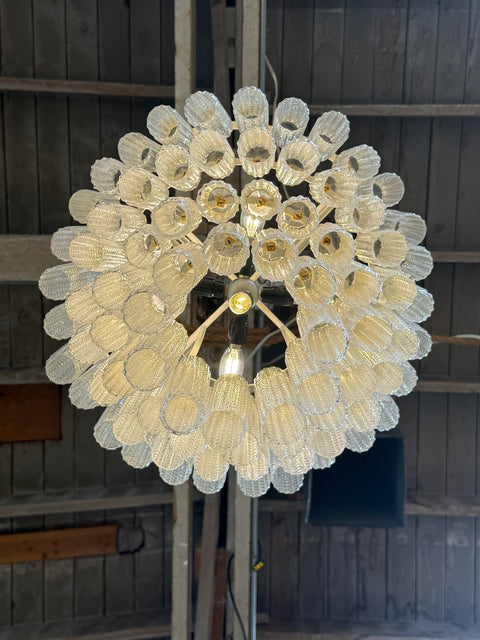 Tiered Textured Murano Glass and Brass Chandelier, 1970s
