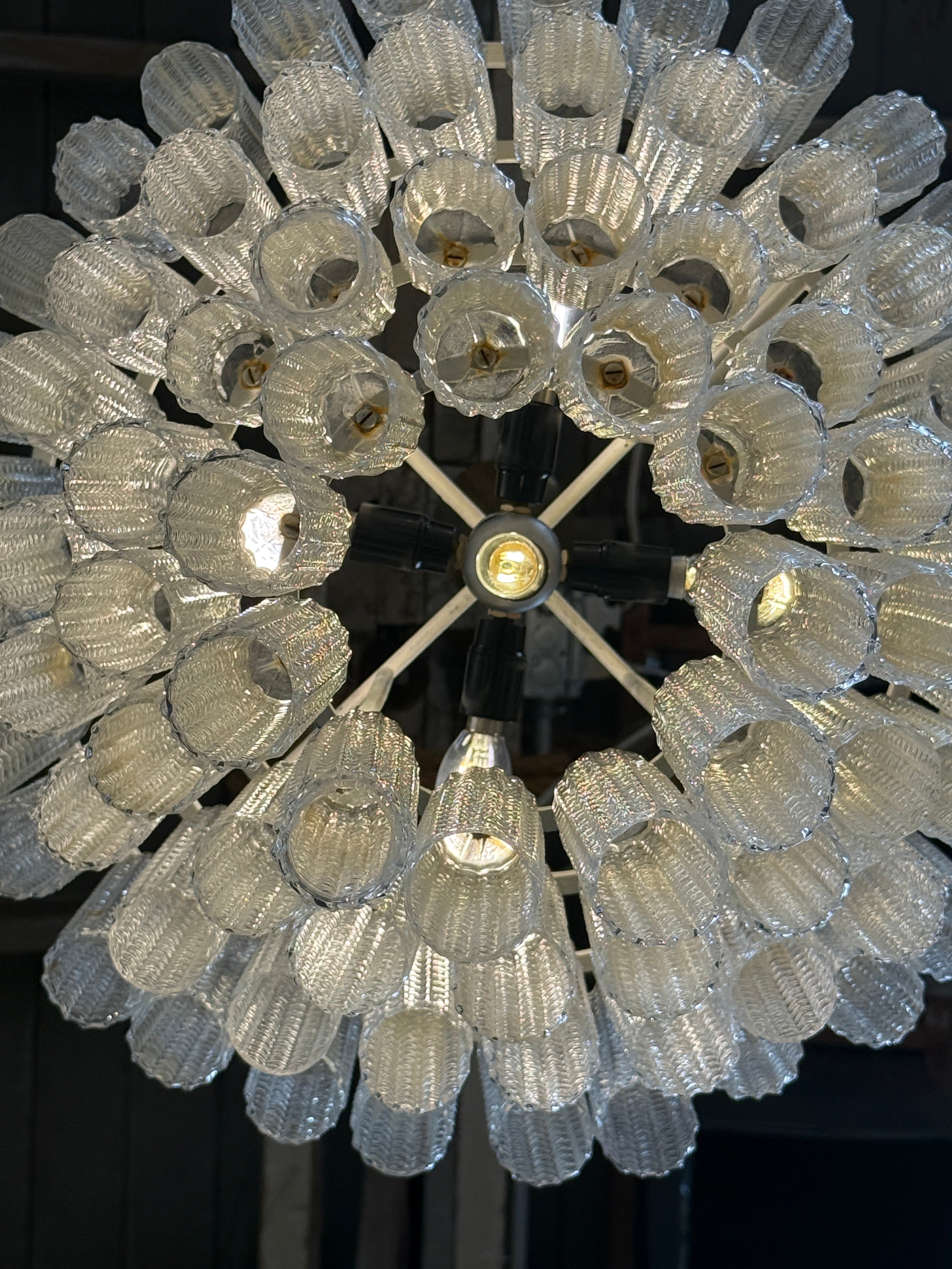 Tiered Textured Murano Glass and Brass Chandelier, 1970s
