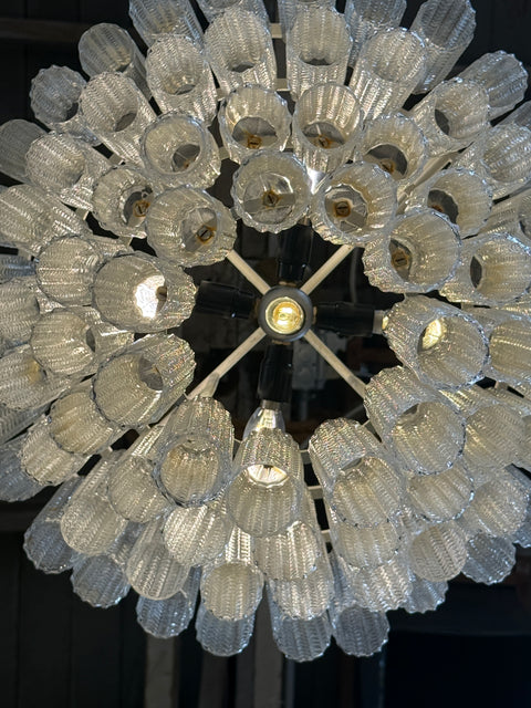 Tiered Textured Murano Glass and Brass Chandelier, 1970s