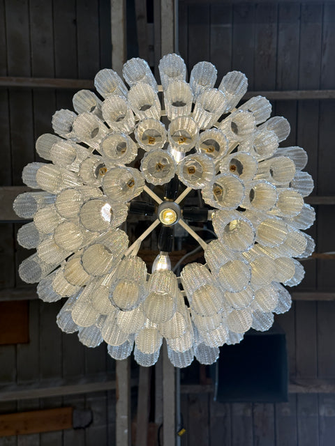Tiered Textured Murano Glass and Brass Chandelier, 1970s