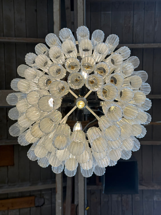 Tiered Textured Murano Glass and Brass Chandelier, 1970s