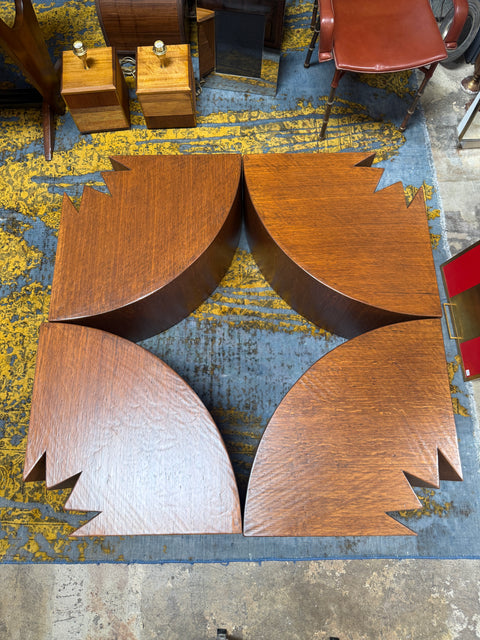 Rare Modular "Quadrifoglio" Coffee Table in Carved Oak by Giuseppe Rivadossi, 1970s