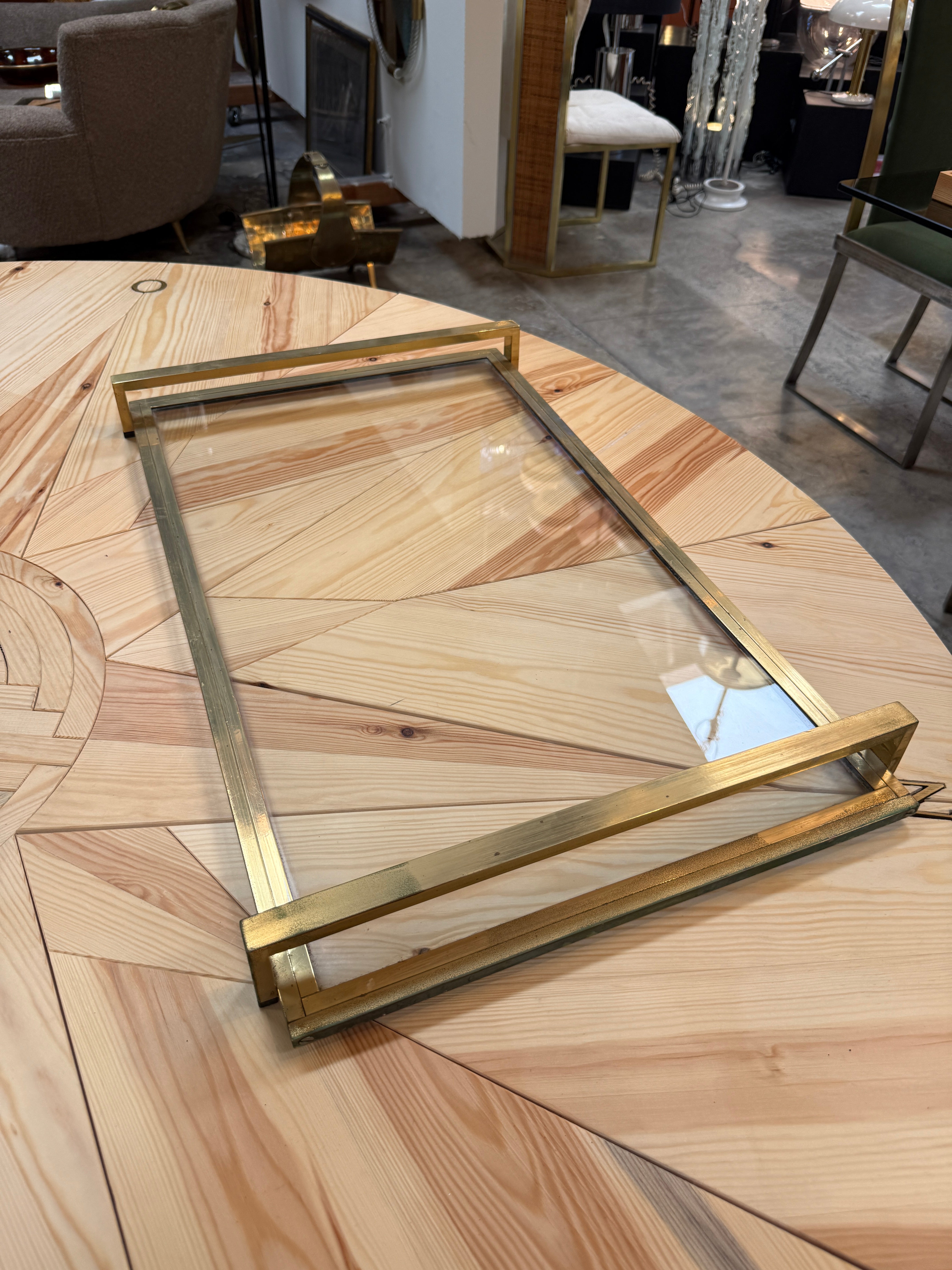 Mid-Century Modern Brass and Glass Serving Tray