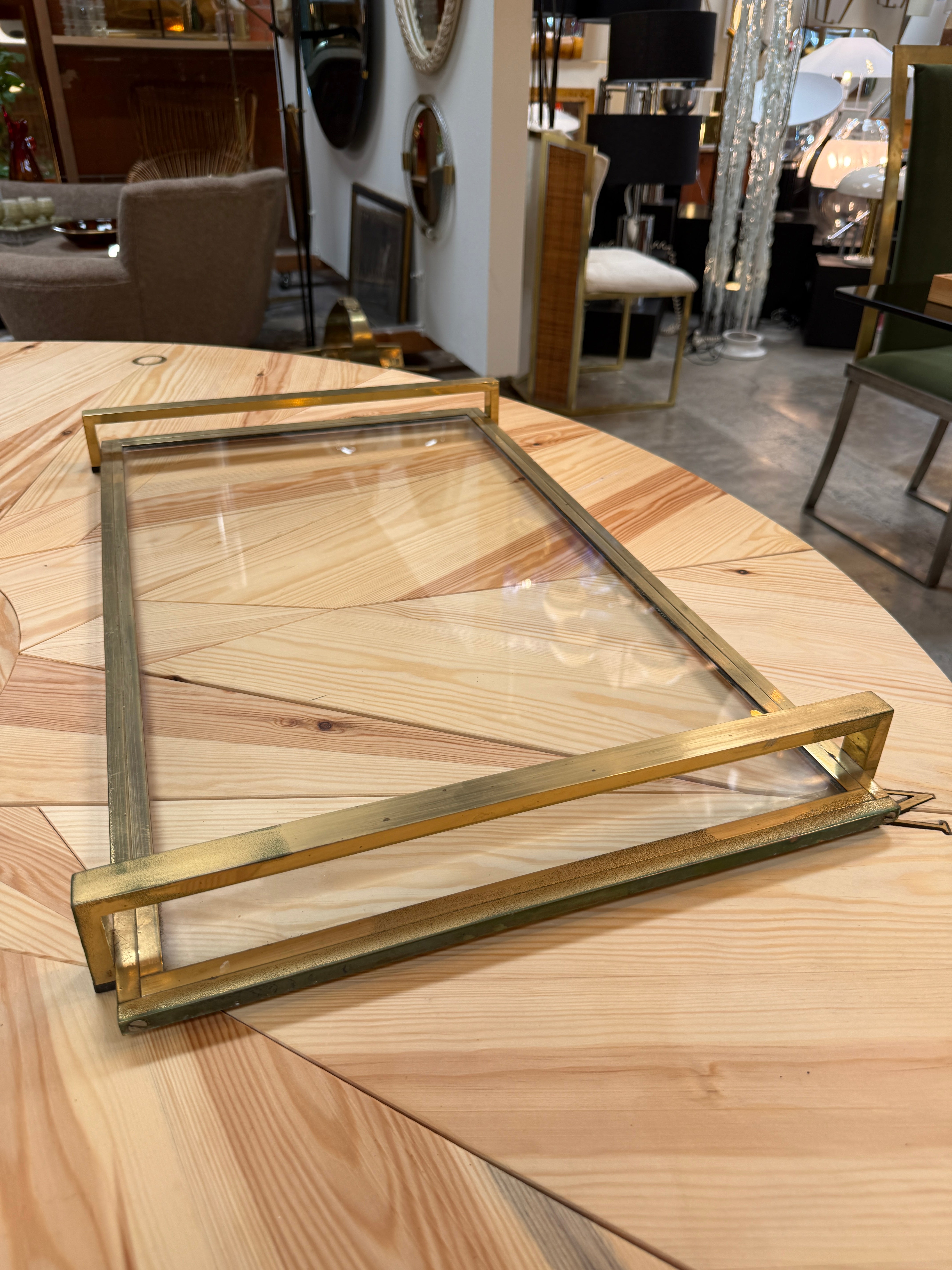 Mid-Century Modern Brass and Glass Serving Tray