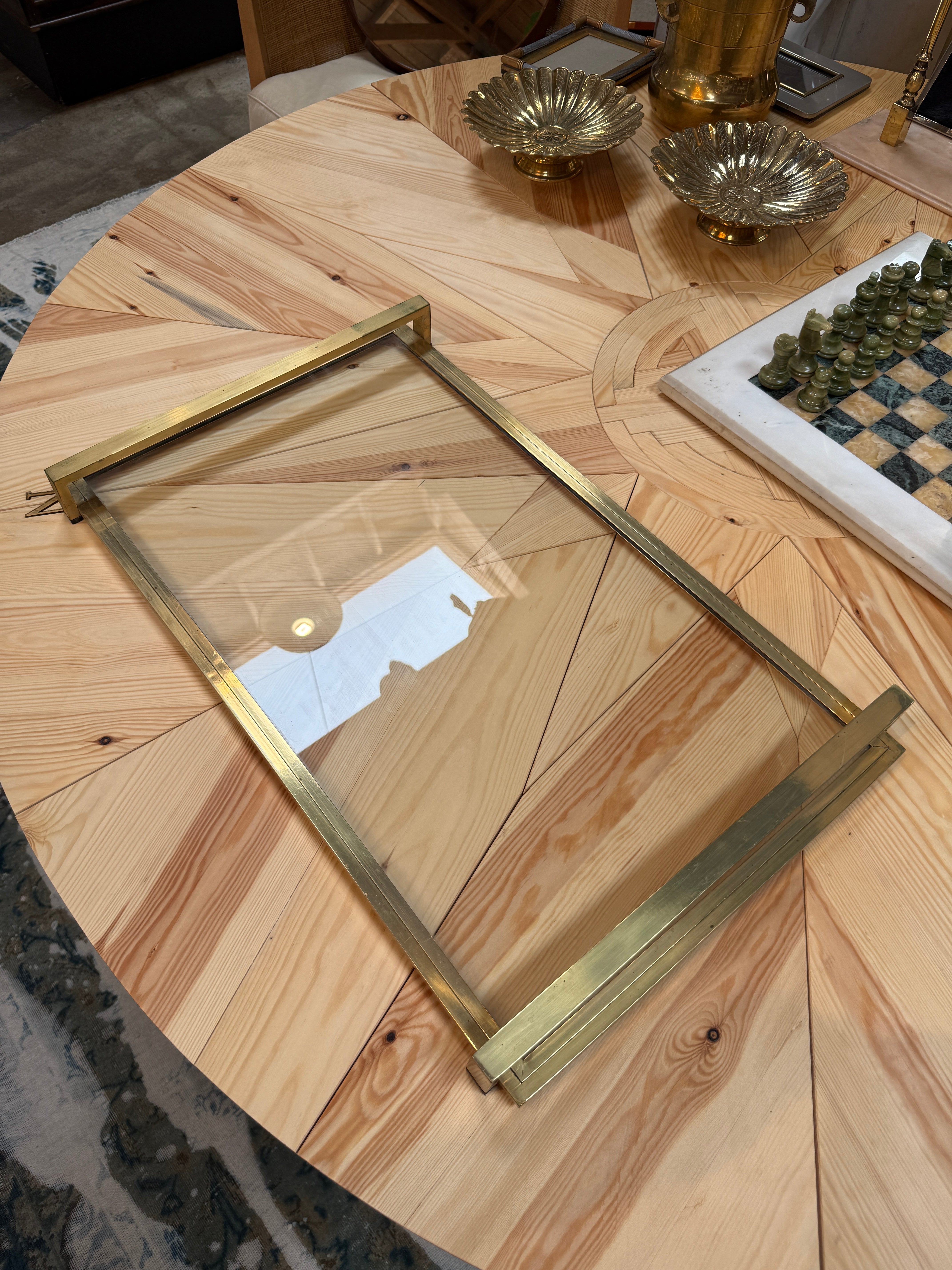 Mid-Century Modern Brass and Glass Serving Tray