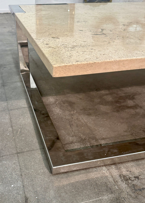 Italian Mid-Century Marble and Chrome Coffee Table, 1970s