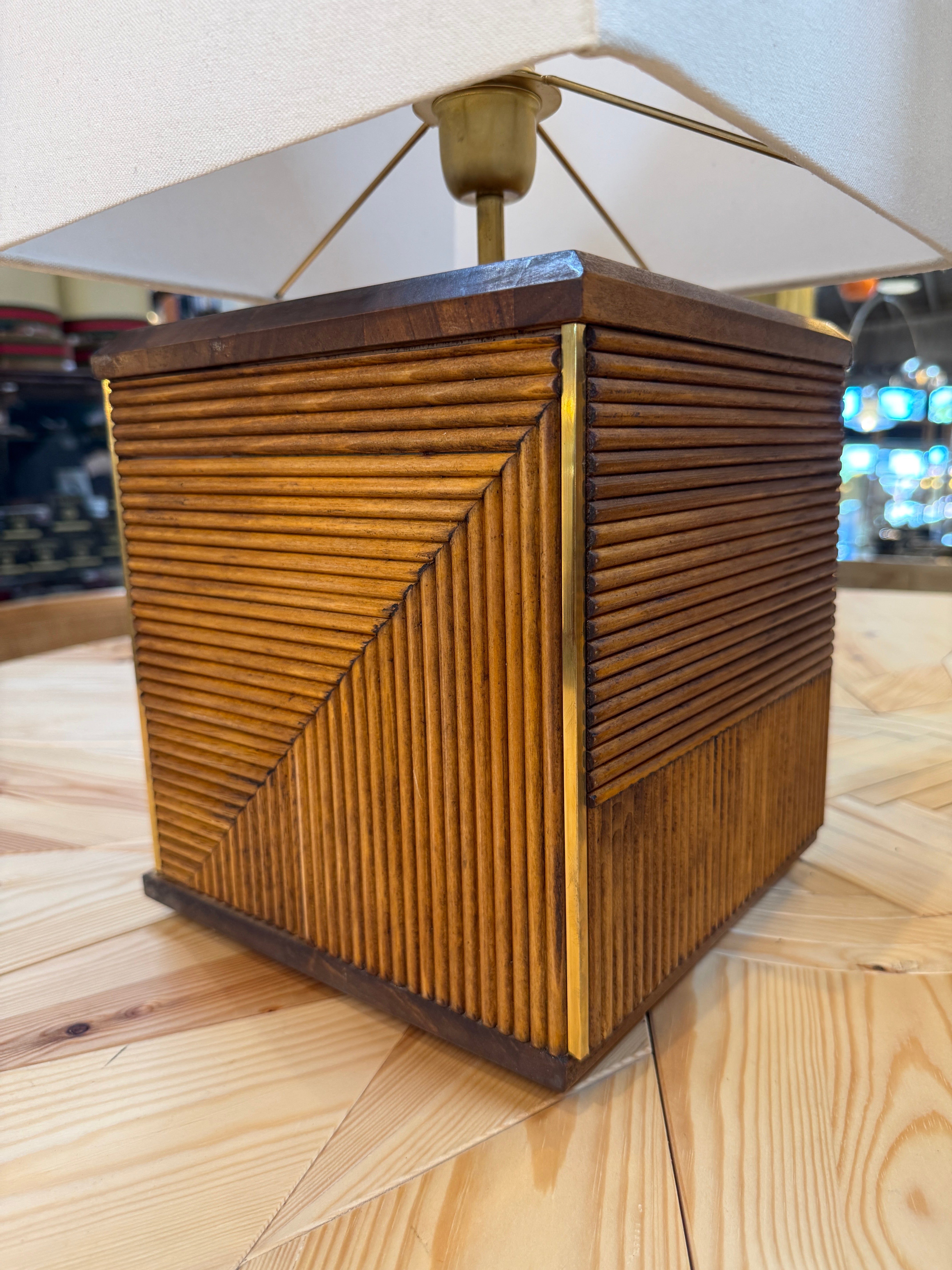 Pair of Italian Reeded Wood Table Lamps