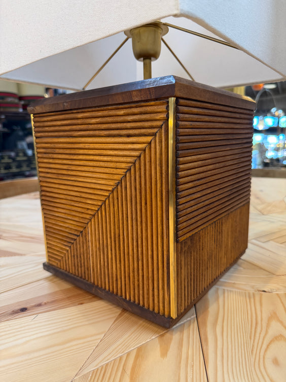 Pair of Italian Reeded Wood Table Lamps