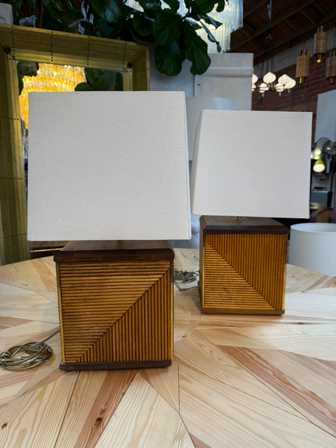 Pair of Italian Reeded Wood Table Lamps