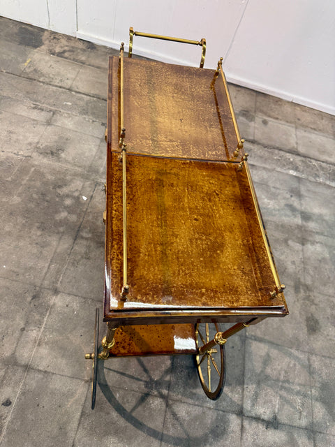 Italian Burl Wood and Brass Bar Cart, 1950s
