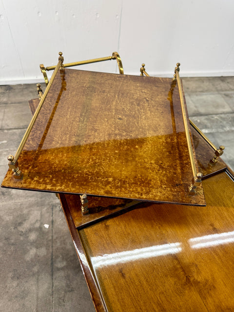 Italian Burl Wood and Brass Bar Cart, 1950s