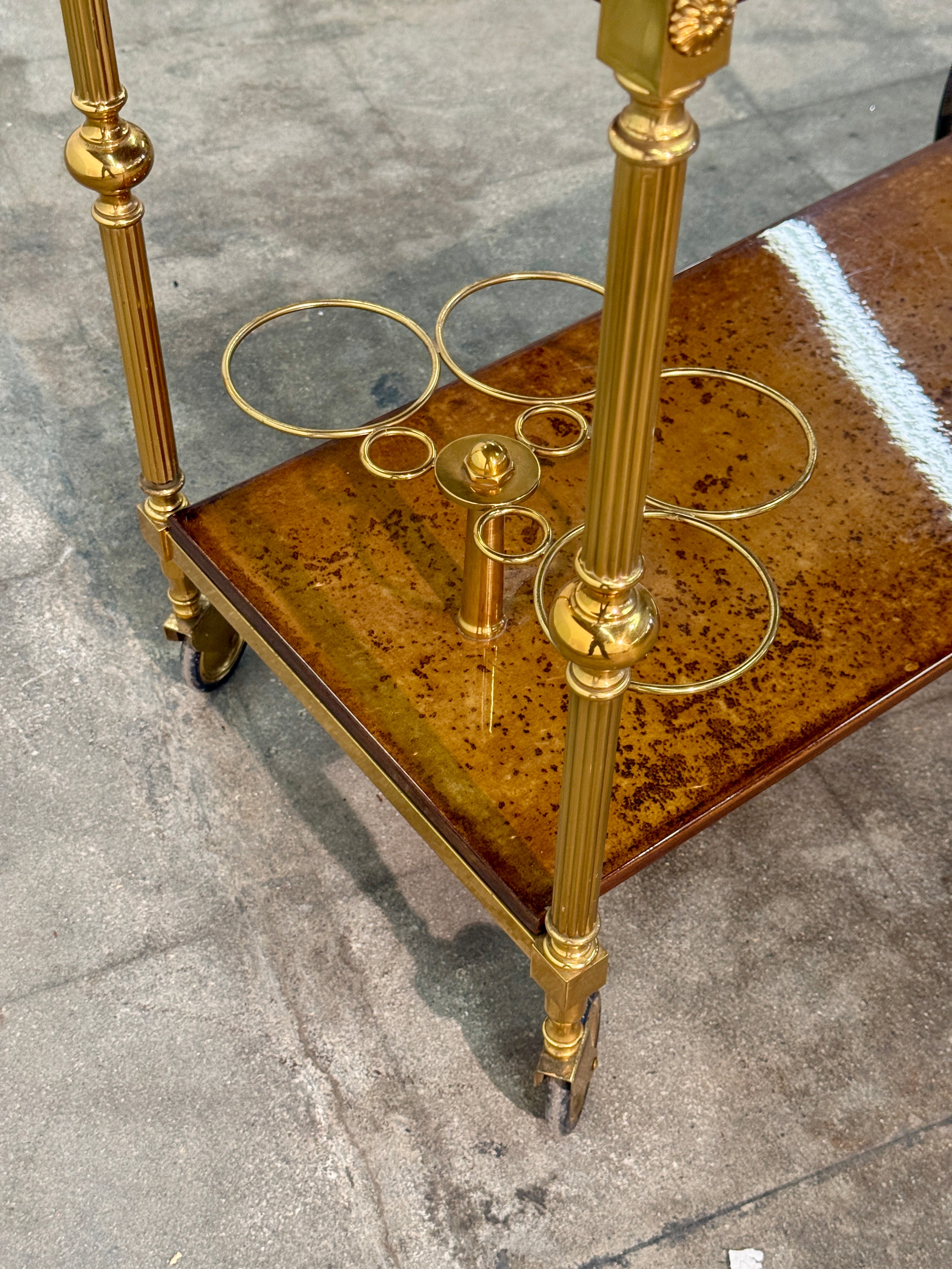 Italian Burl Wood and Brass Bar Cart, 1950s