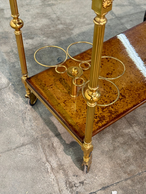 Italian Burl Wood and Brass Bar Cart, 1950s