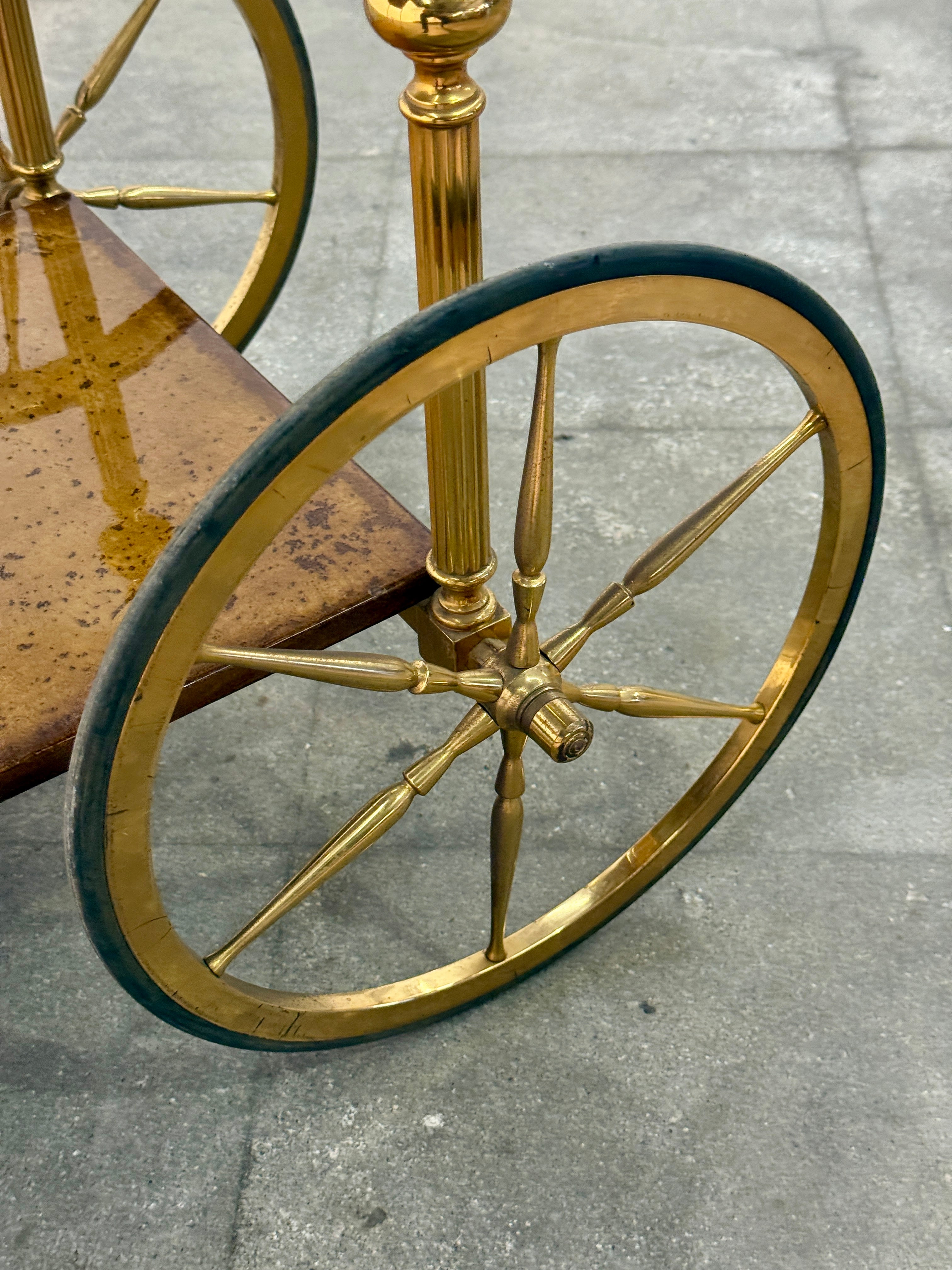 Italian Burl Wood and Brass Bar Cart, 1950s