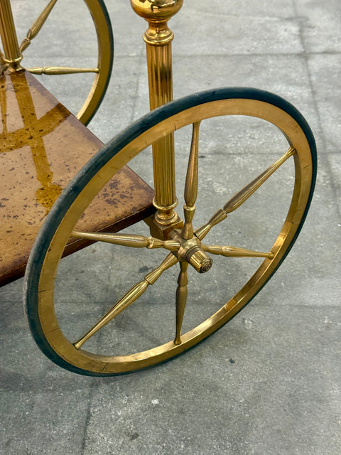 Italian Burl Wood and Brass Bar Cart, 1950s