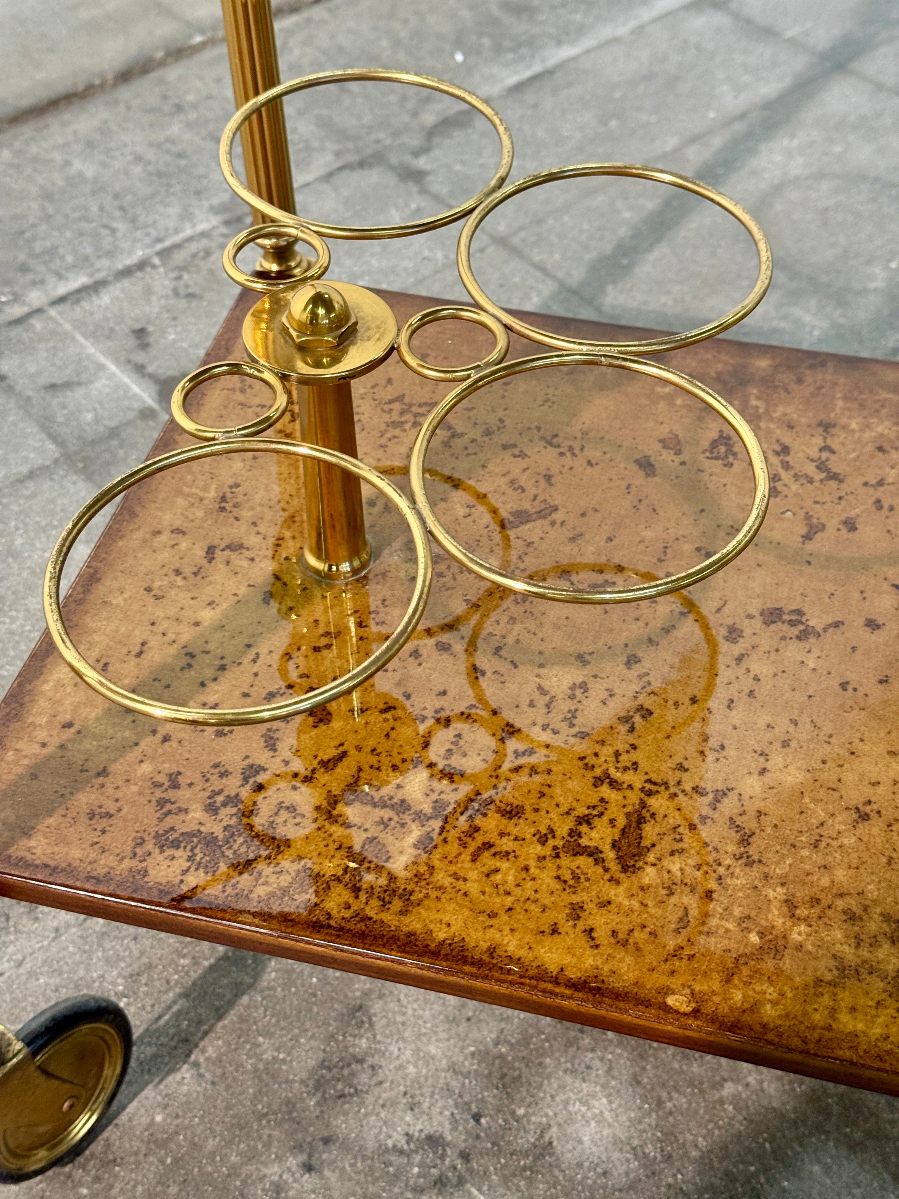 Italian Burl Wood and Brass Bar Cart, 1950s