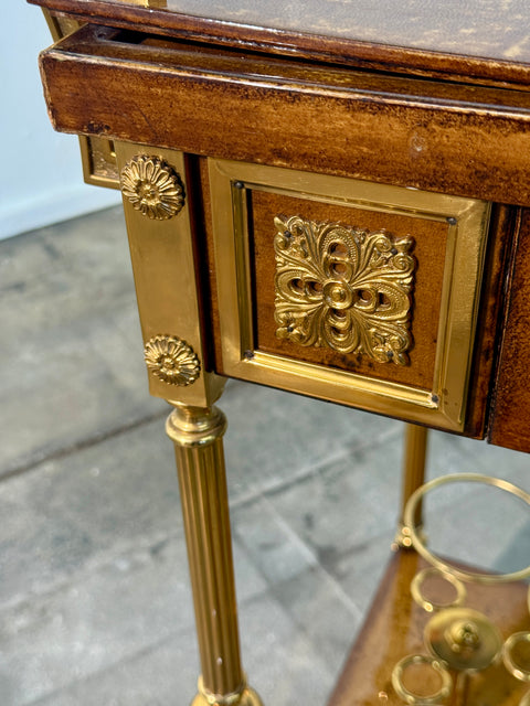 Italian Burl Wood and Brass Bar Cart, 1950s