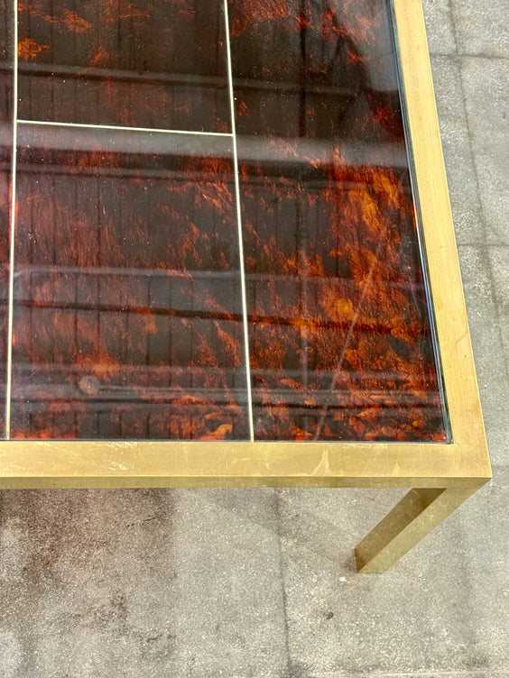 Italian Mid-Century Brass and Tortoiseshell-Style Coffee Table, 1970s
