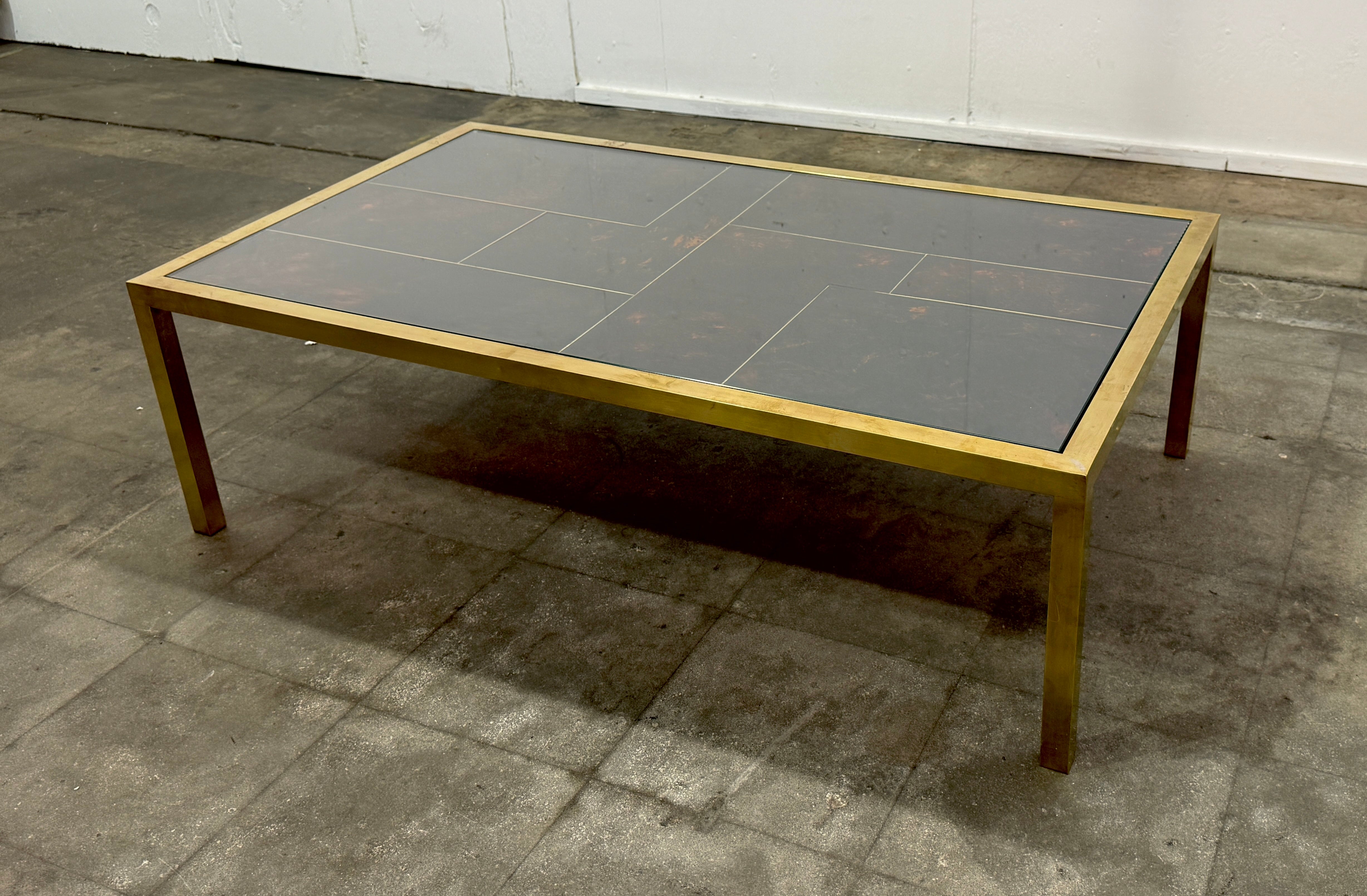Italian Mid-Century Brass and Tortoiseshell-Style Coffee Table, 1970s