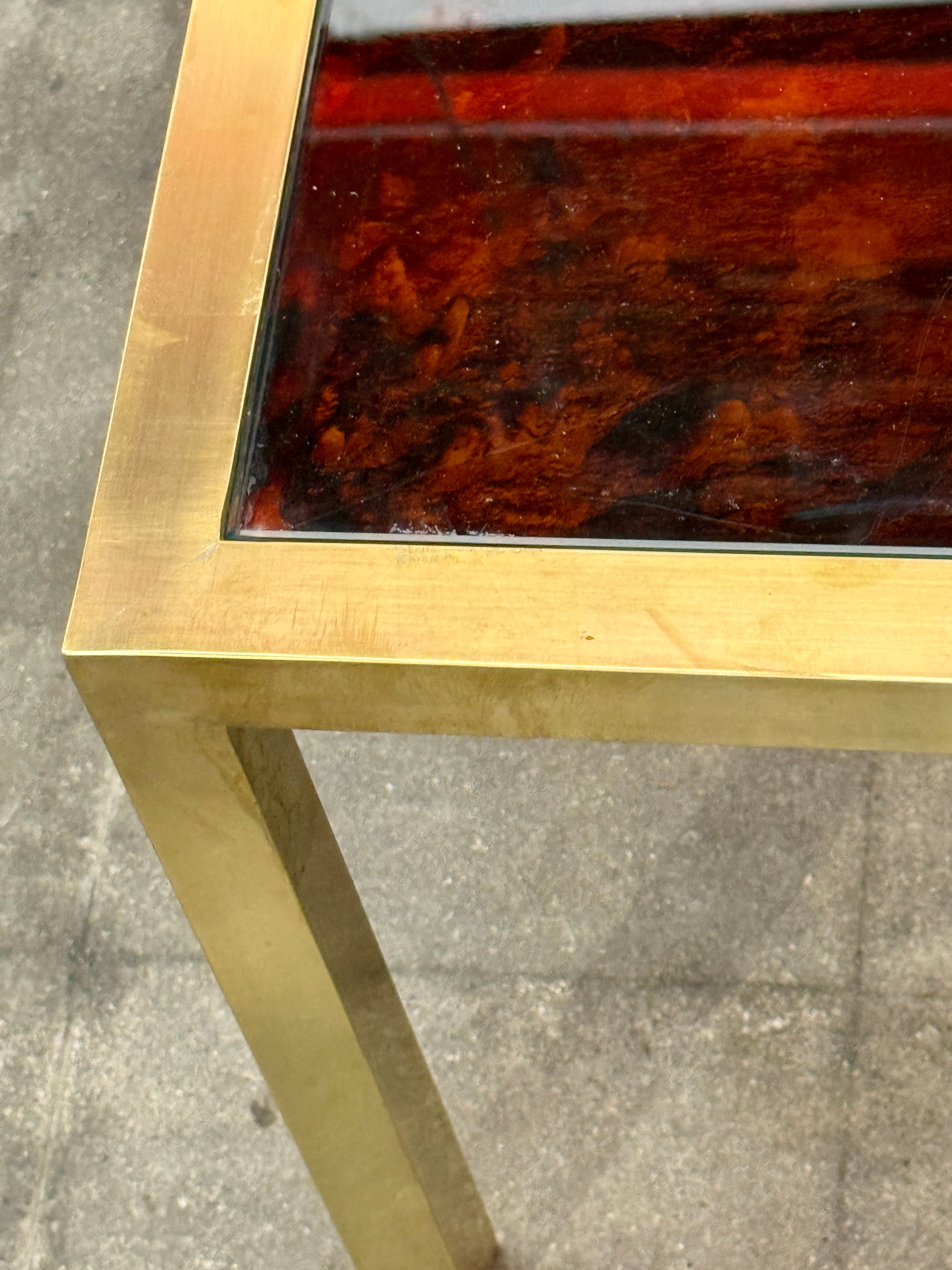 Italian Mid-Century Brass and Tortoiseshell-Style Coffee Table, 1970s