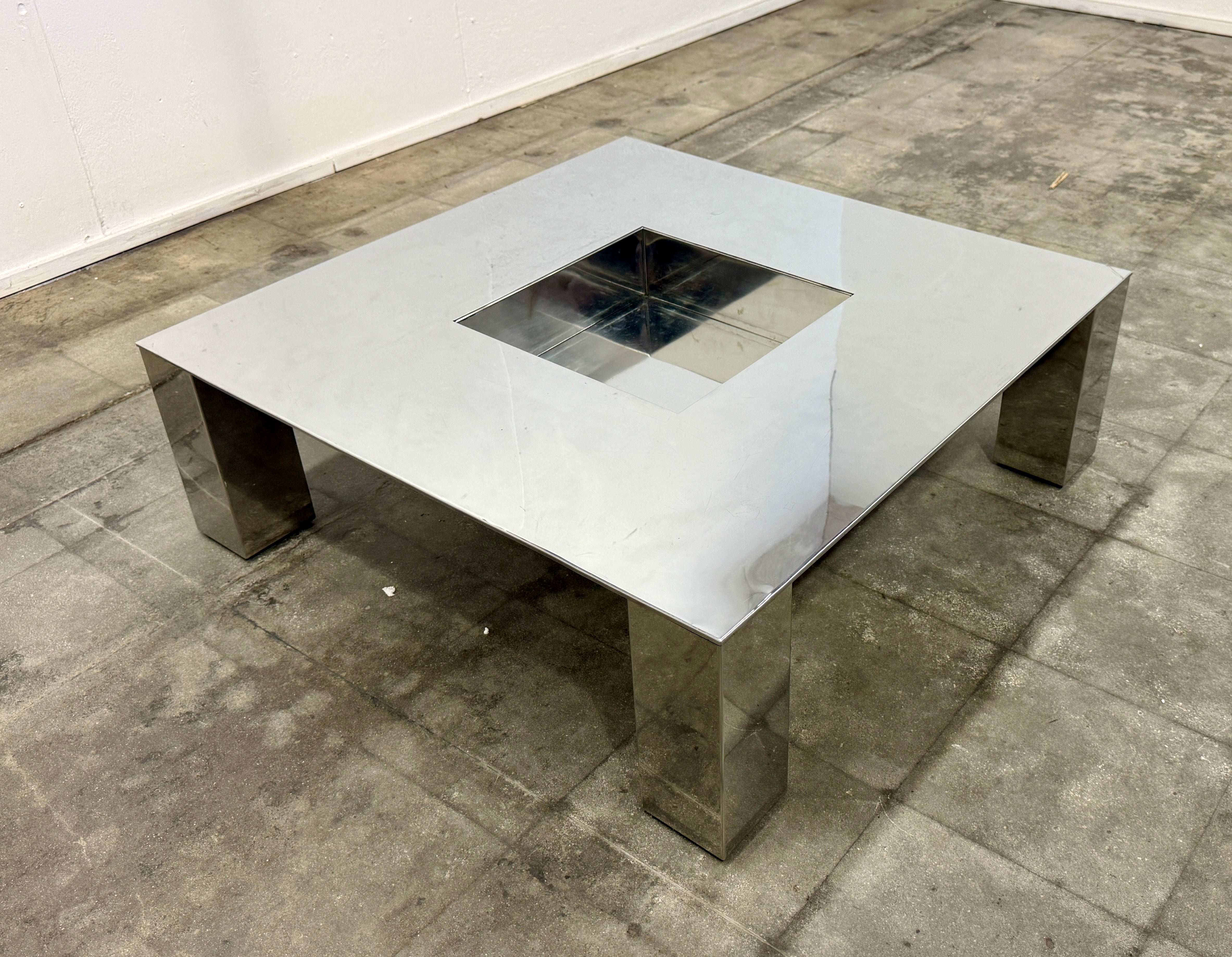 Italian Mid-Century Modern Polished Steel Coffee Table, 1970s