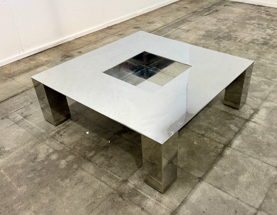 Italian Mid-Century Modern Polished Steel Coffee Table, 1970s