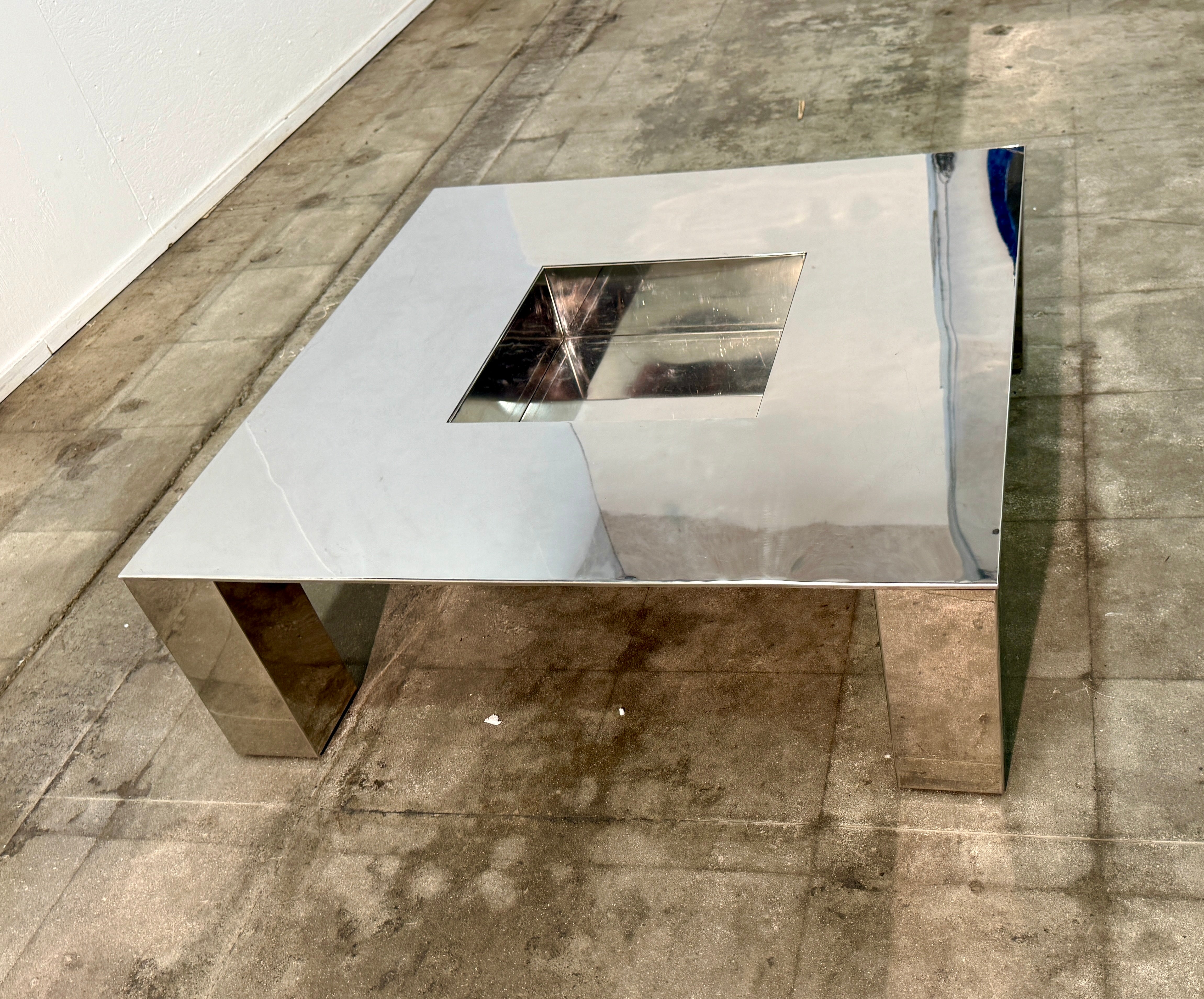 Italian Mid-Century Modern Polished Steel Coffee Table, 1970s