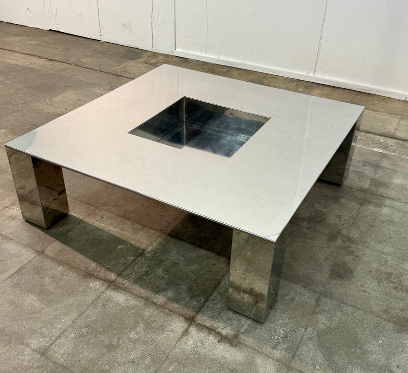 Italian Mid-Century Modern Polished Steel Coffee Table, 1970s