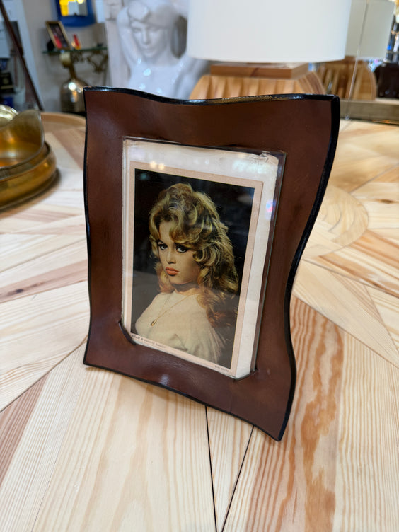 Italian Modernist Sculptural Brown Leather Picture Frame
