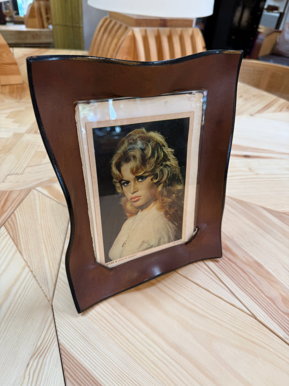 Italian Modernist Sculptural Brown Leather Picture Frame