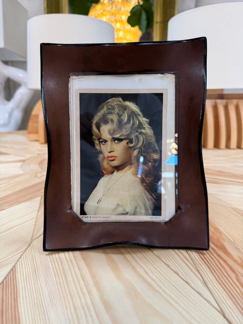 Italian Modernist Sculptural Brown Leather Picture Frame