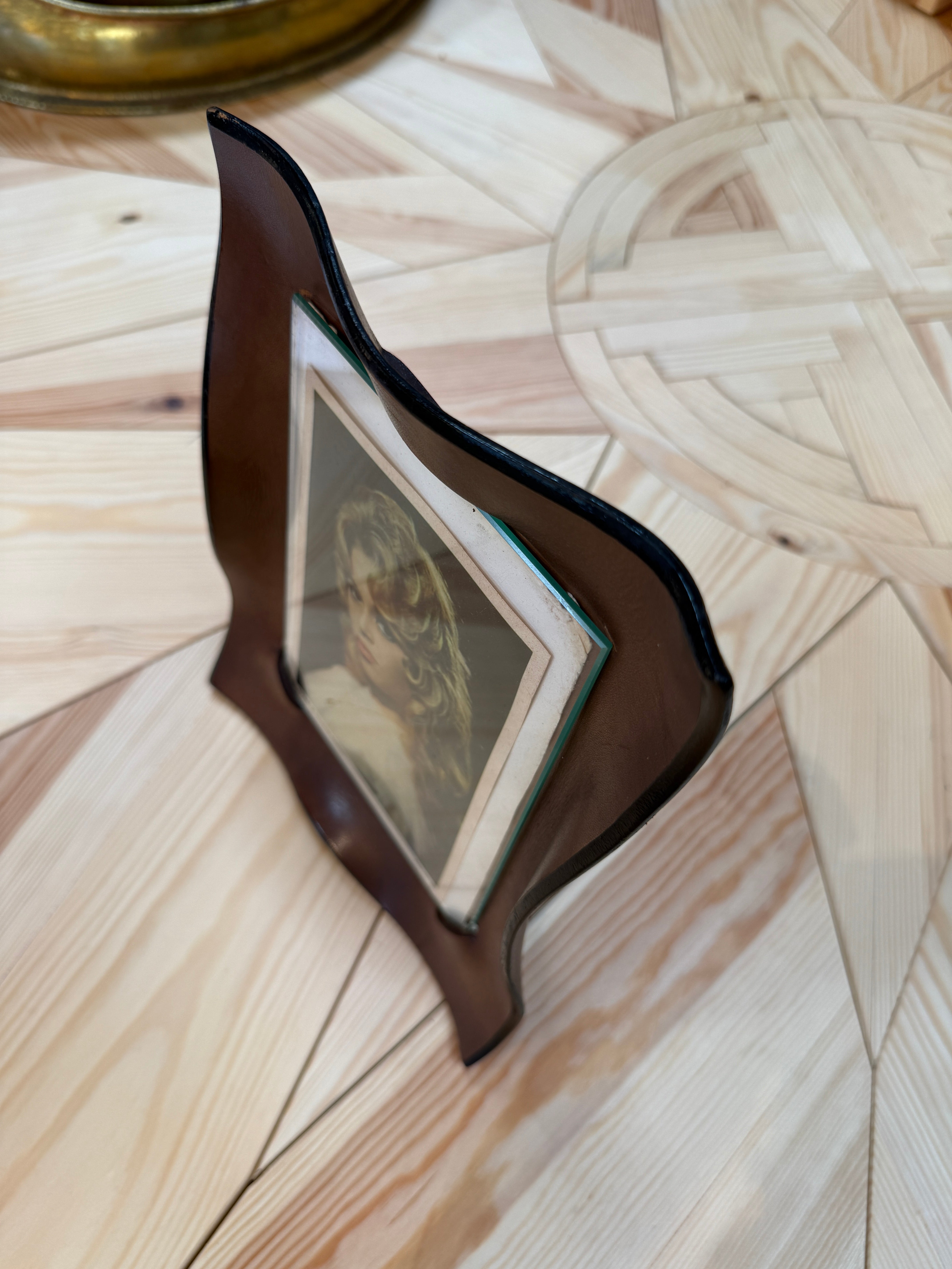 Italian Modernist Sculptural Brown Leather Picture Frame