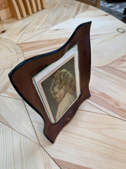 Italian Modernist Sculptural Brown Leather Picture Frame