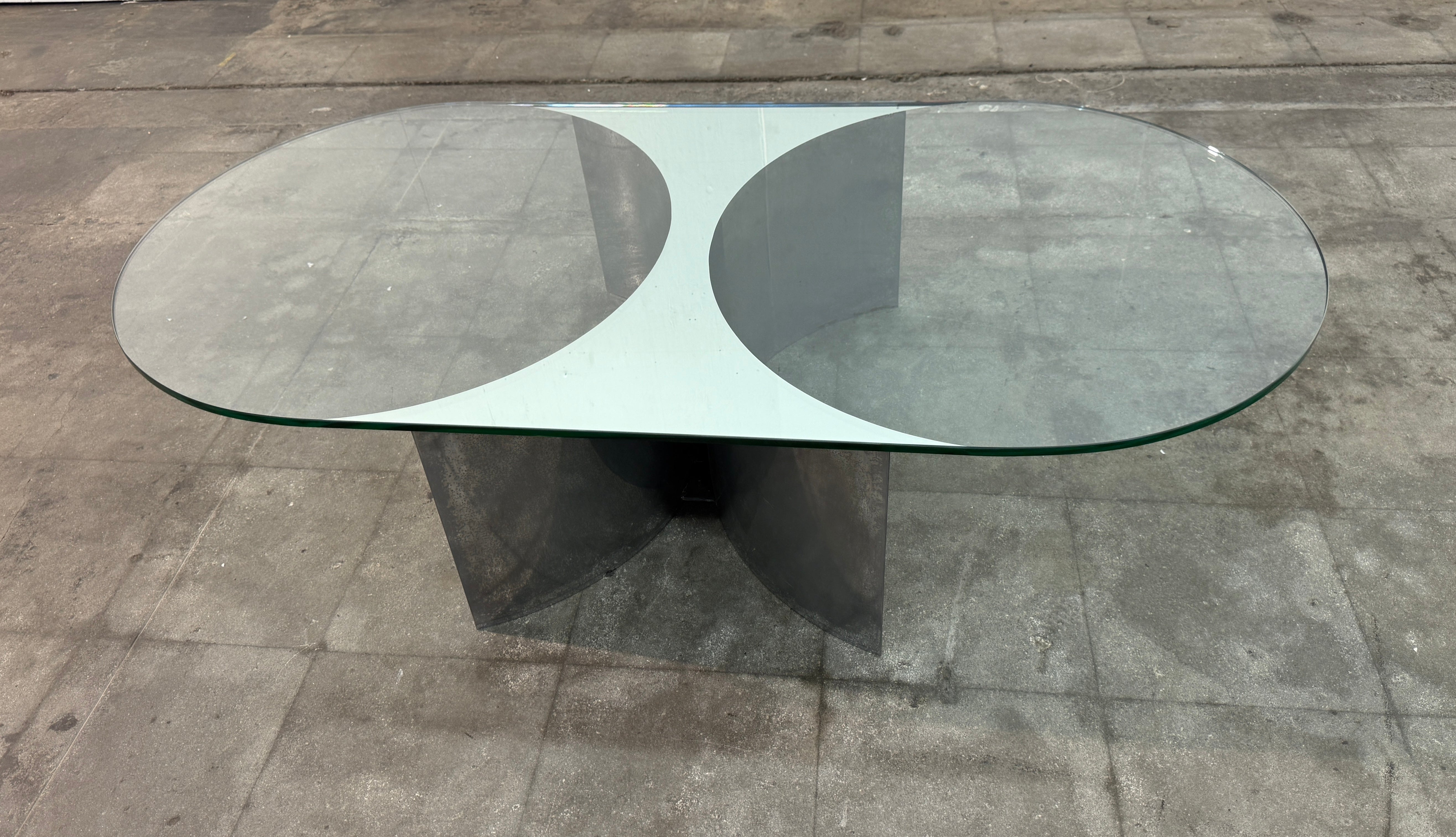 Italian Mid-Century Modern Glass and Metal Coffee Table by G Raimondi, 1970s