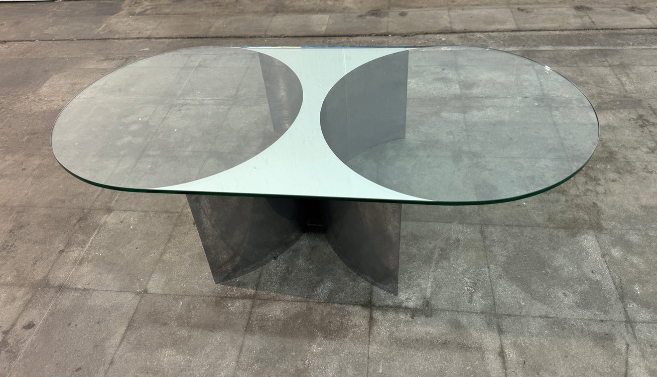 Italian Mid-Century Modern Glass and Metal Coffee Table by G Raimondi, 1970s