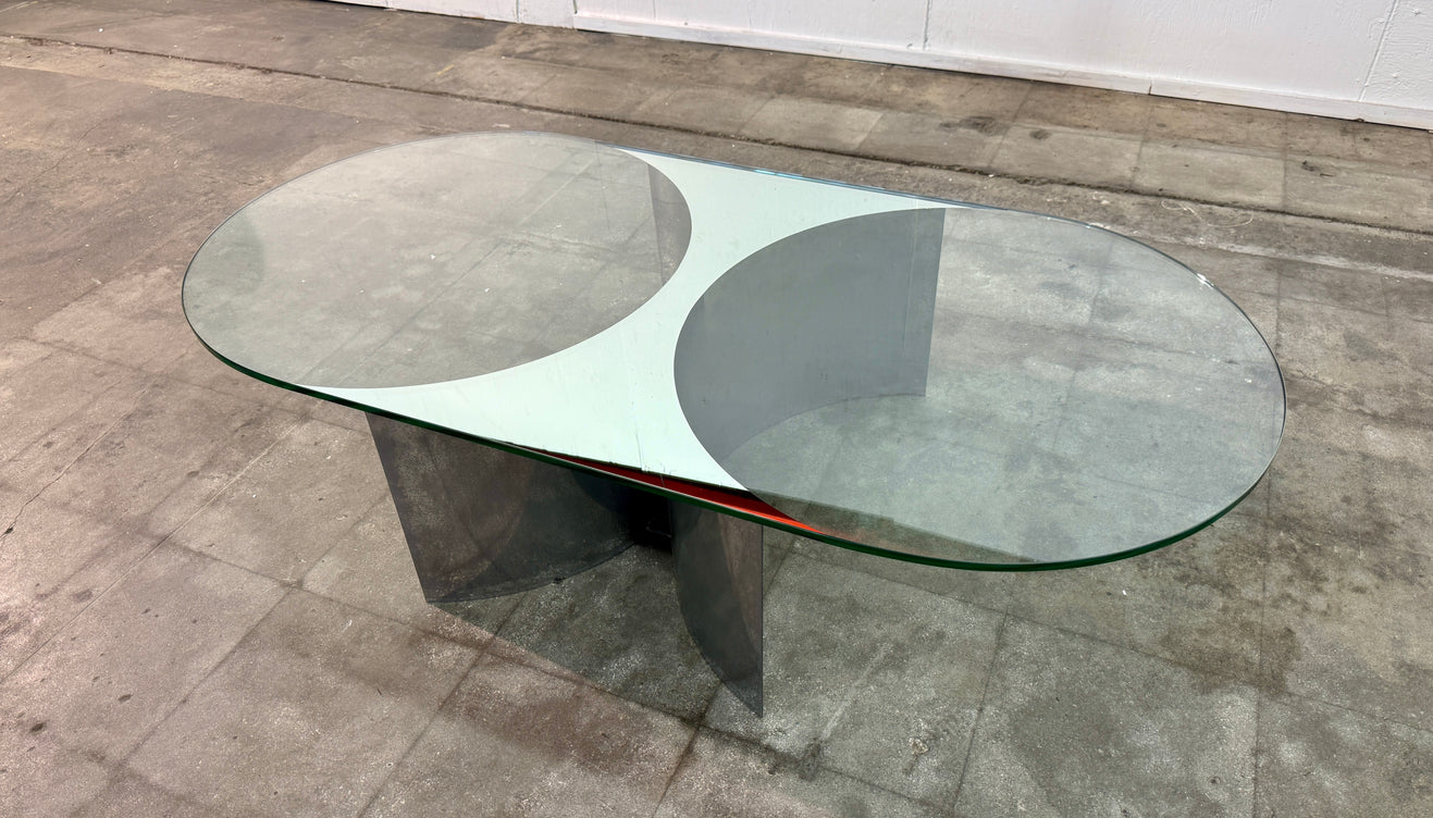 Italian Mid-Century Modern Glass and Metal Coffee Table by G Raimondi, 1970s