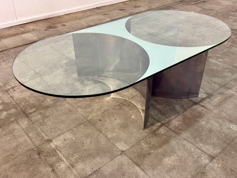 Italian Mid-Century Modern Glass and Metal Coffee Table by G Raimondi, 1970s