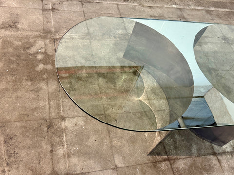 Italian Mid-Century Modern Glass and Metal Coffee Table by G Raimondi, 1970s