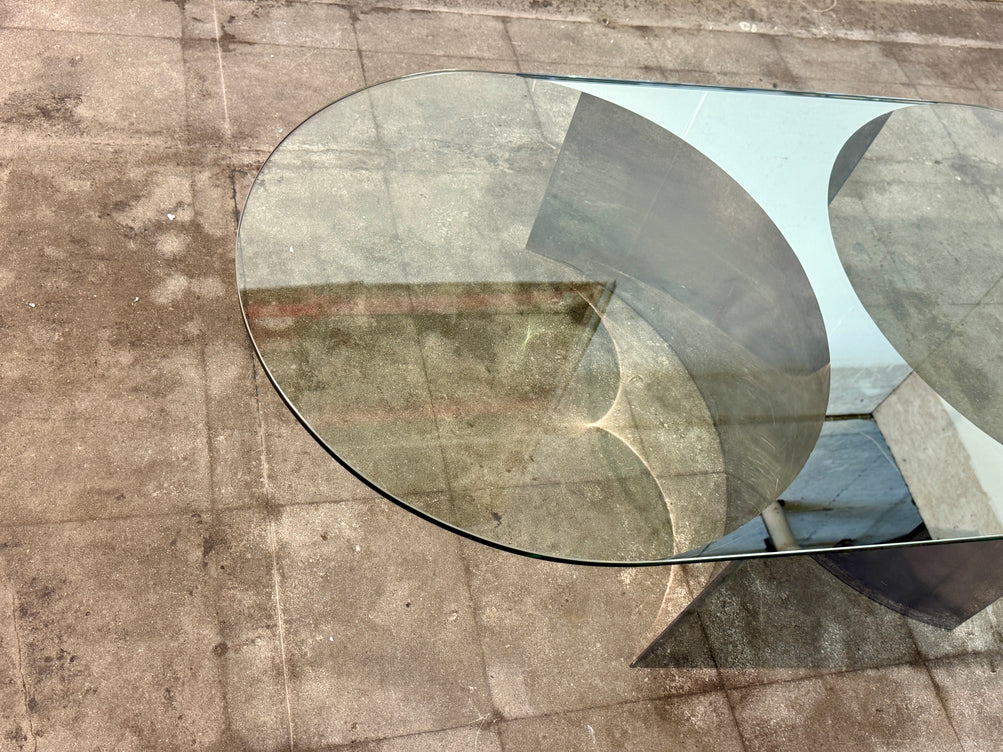 Italian Mid-Century Modern Glass and Metal Coffee Table by G Raimondi, 1970s