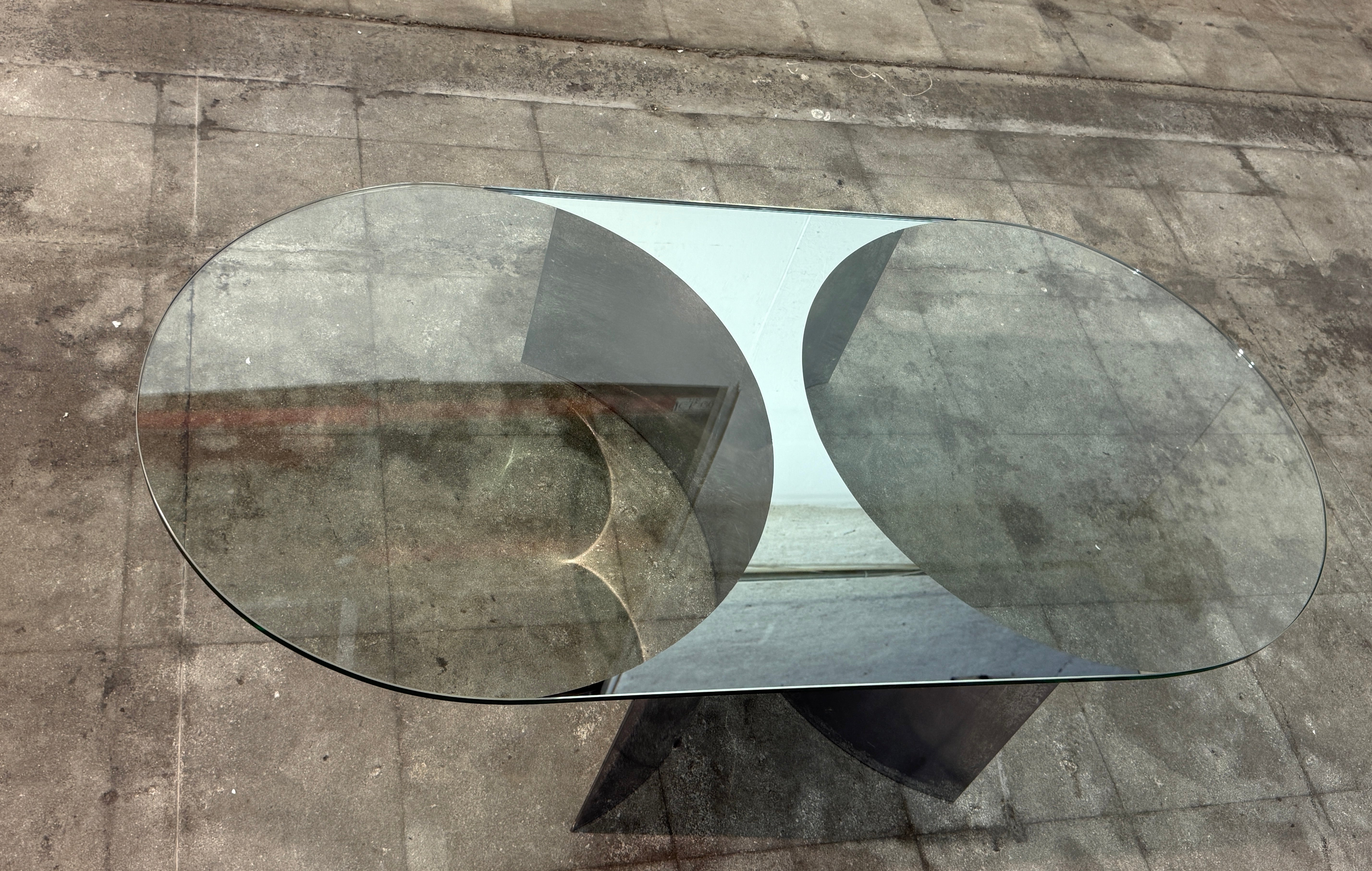 Italian Mid-Century Modern Glass and Metal Coffee Table by G Raimondi, 1970s