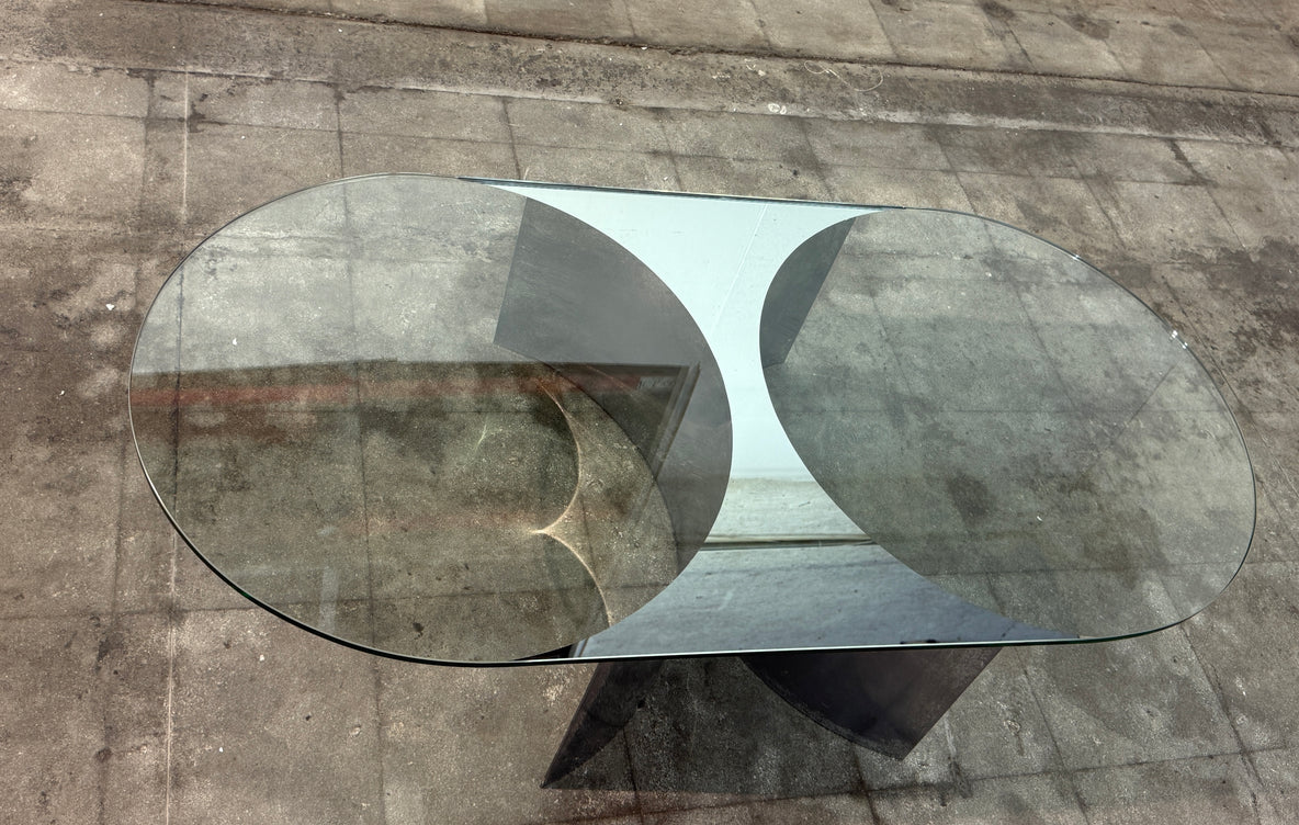 Italian Mid-Century Modern Glass and Metal Coffee Table by G Raimondi, 1970s