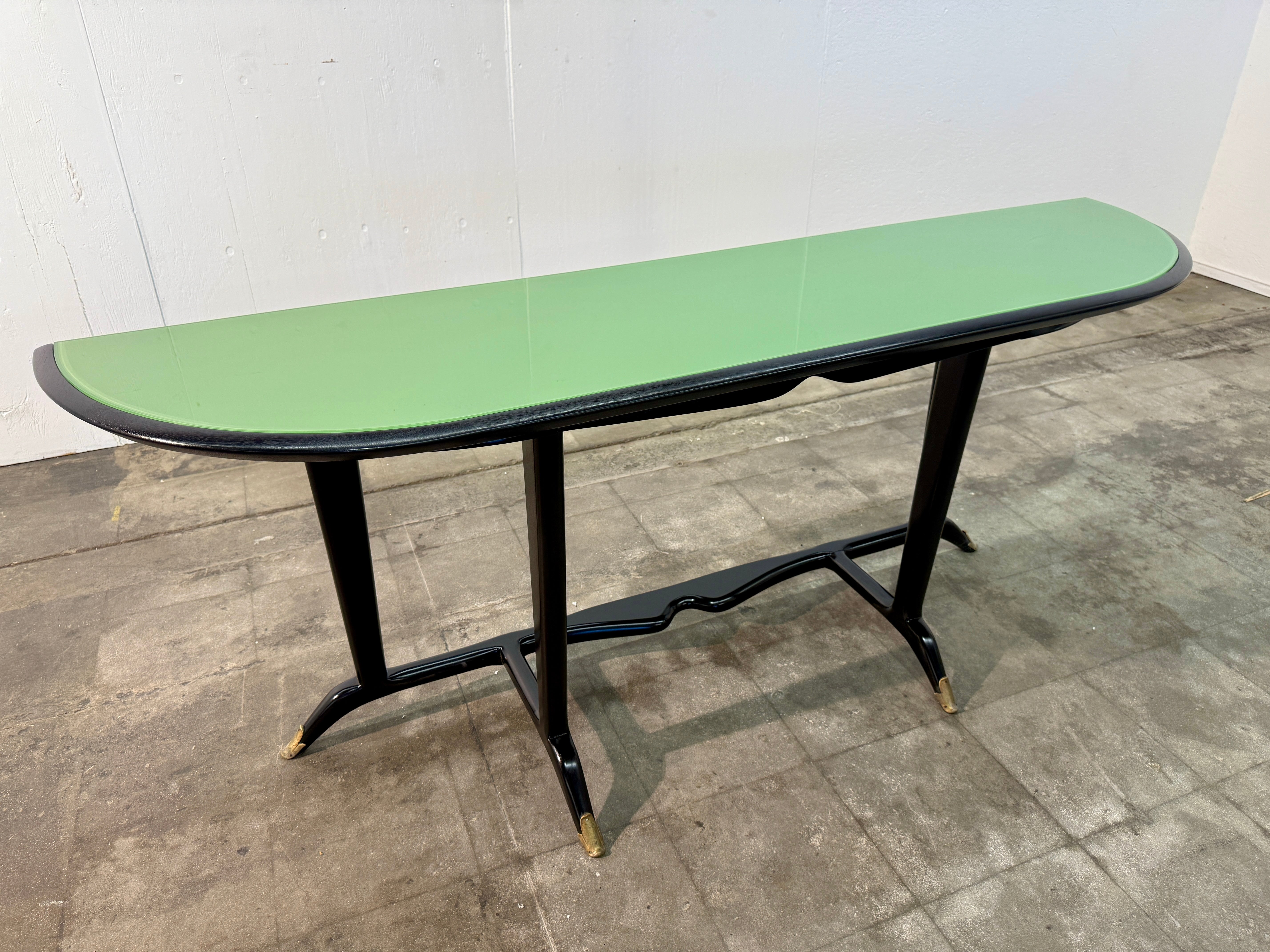 Italian Mid-Century Black Lacquered Wood and Green Glass Console, 1950s