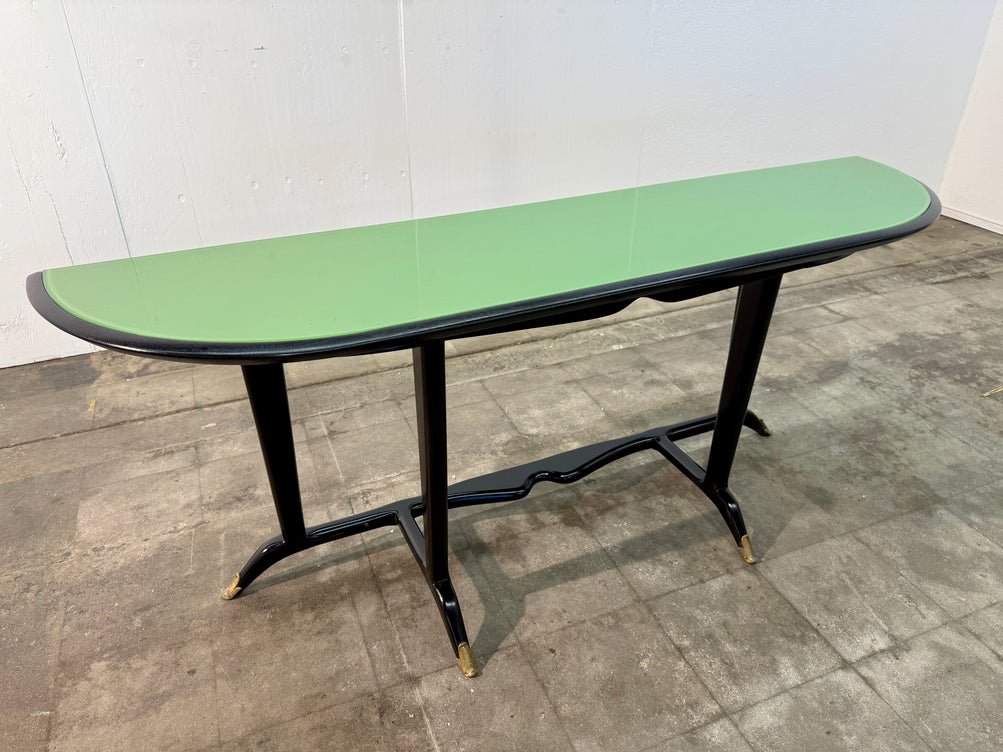 Italian Mid-Century Black Lacquered Wood and Green Glass Console, 1950s