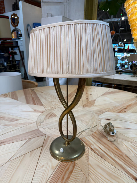 Italian Brass Table Lamp with Twisted Loop Base and Pleated Shade, 1950s