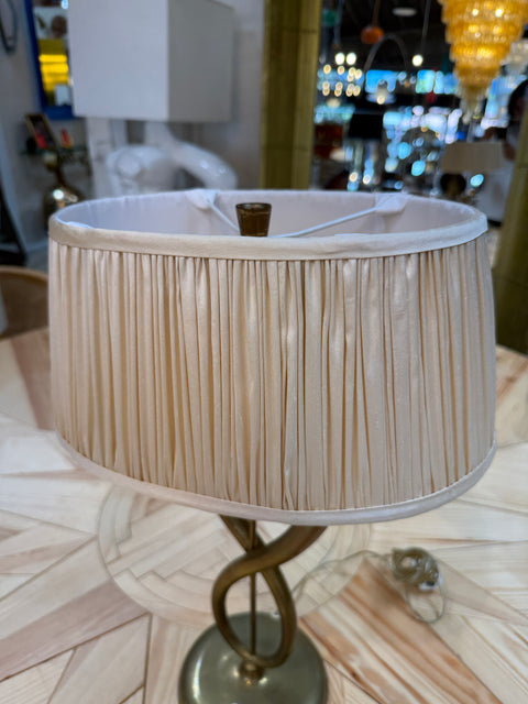 Italian Brass Table Lamp with Twisted Loop Base and Pleated Shade, 1950s